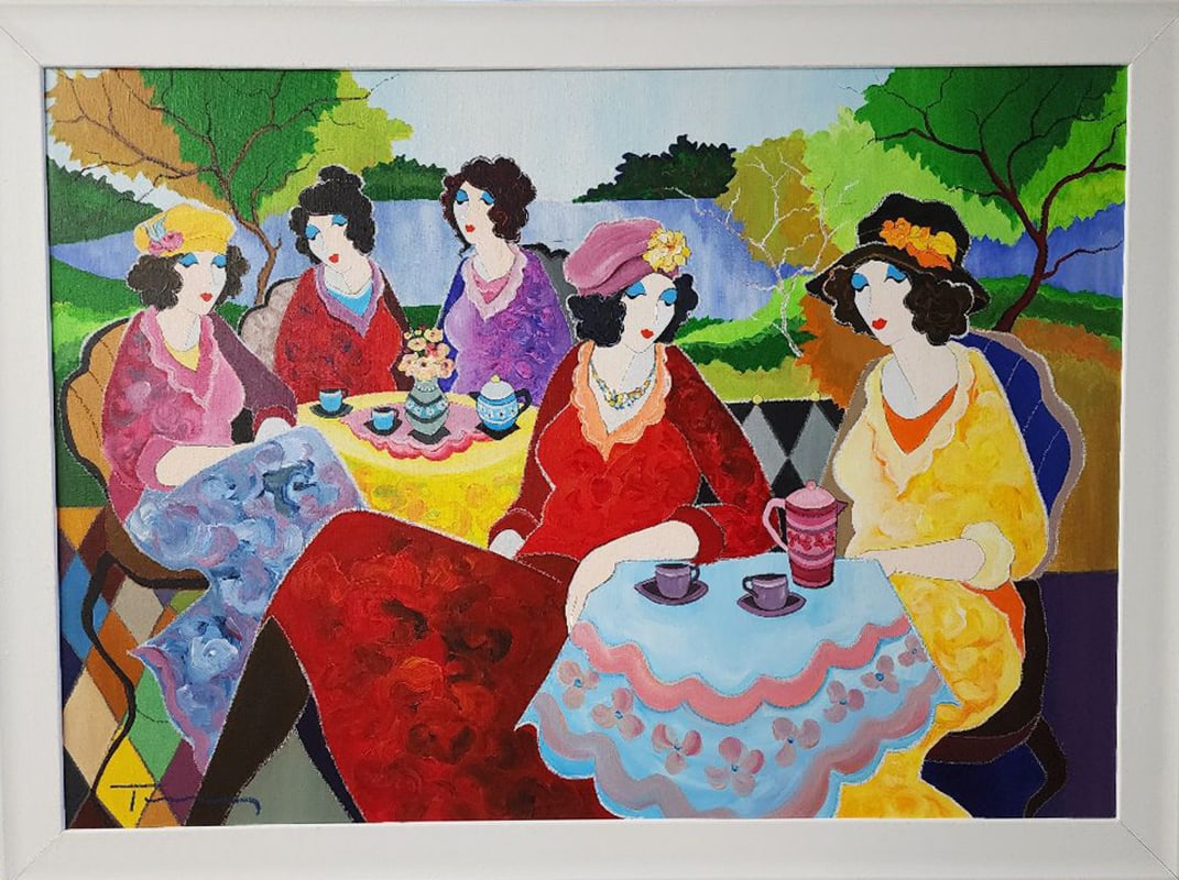 Itzchak Tarkay, 'Lake Cafe', Original Acrylic Canvas Painting, 2000 (1 of 3)