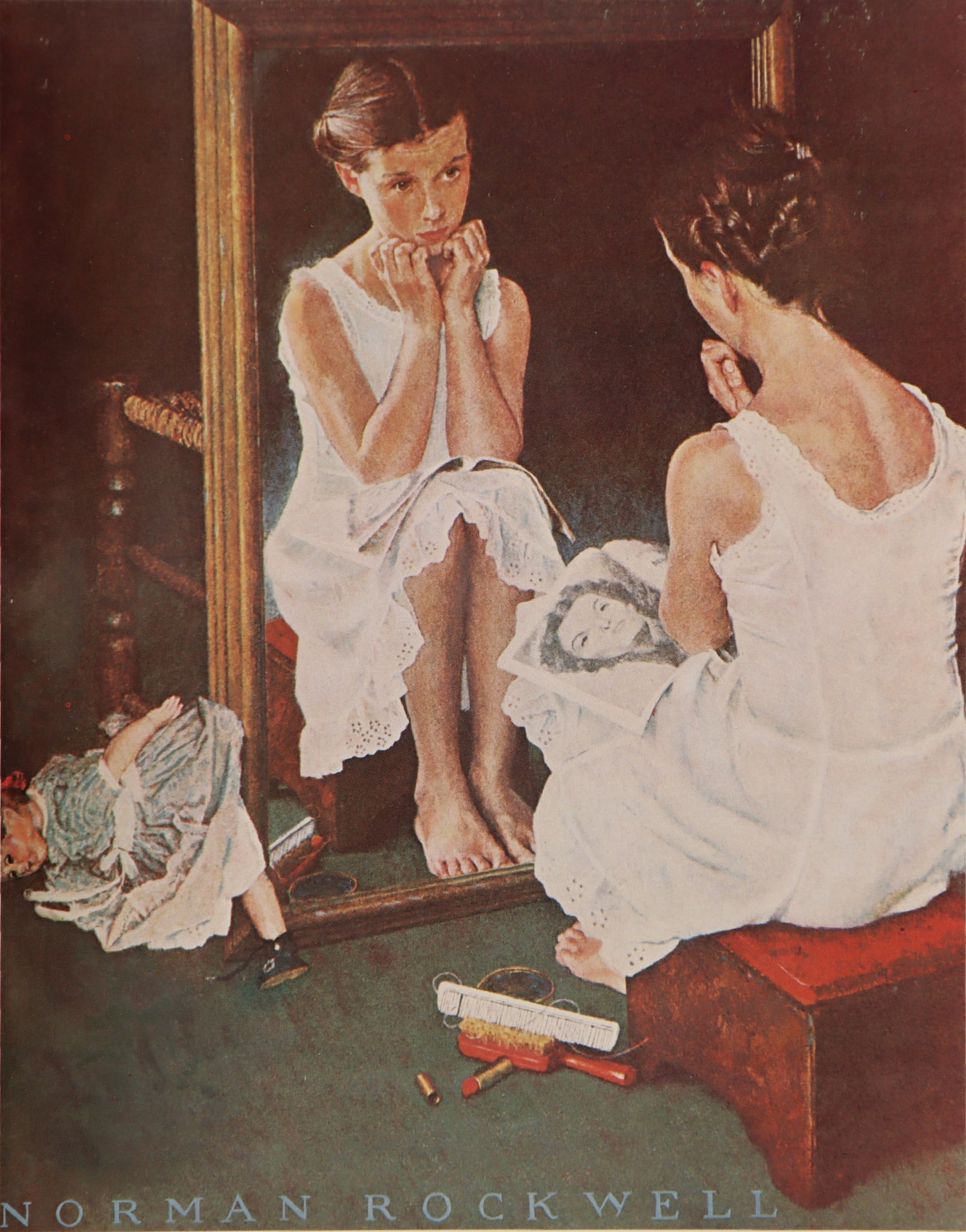 Norman Rockwell, Girl In The Mirror, Offset Lithograph, C. 1980's (1 of 2)