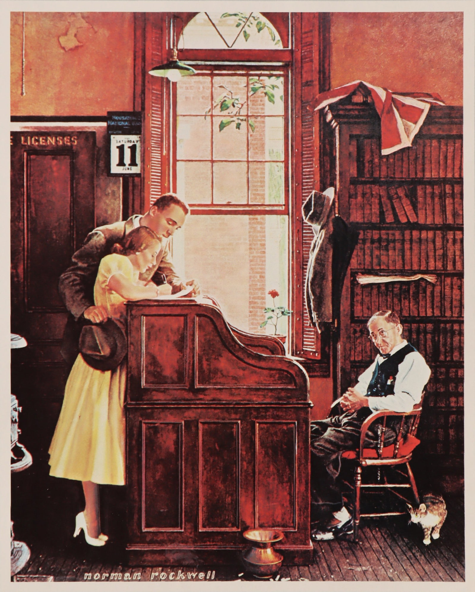 Norman Rockwell, Marriage License, Offset Lithograph, C. 1980's: Artist: Norman Rockwell (American, 1894-1978) Surface: Gloss Paper Type: Lithograph Year: C.1980 Size: 12"x10" inches Origin: USA Signed: No Artist Bio: Norman Rockwell (1894?1978) was an iconic Ameri