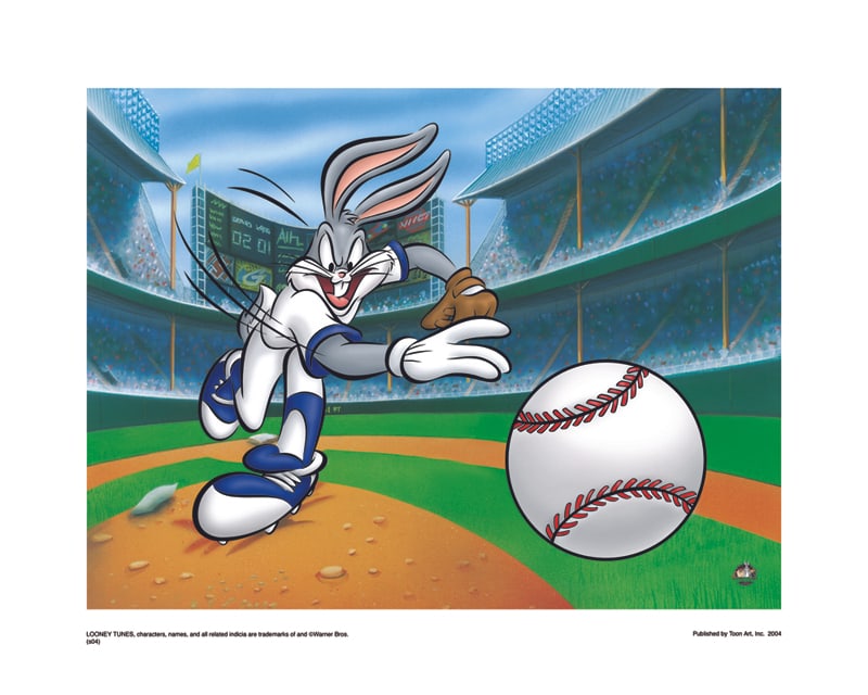 Warner Bros, Looney Tunes, Bugs Bunny, "Fastball": Title: Fastbal Subject: Looney Tunes Publisher: Classic Moments Type: Animation Giclee Paper: MT600 Year Produced: Circa 2000-2010 Size: 16" x 20" Condition: Excellent Licensed by Warner Bros. Certifi