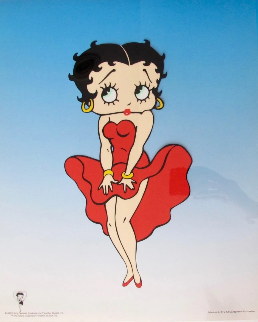 Fleischer, 'Betty Boop - Marilyn Monroe Pose', Limited Edition Animation Cel: Rare limited edition Betty Boop large sericel entitled "BETTY BOOP MARILYN". Please note we are selling this piece at a discount since it bears a bend near the center, please see close up pictures for