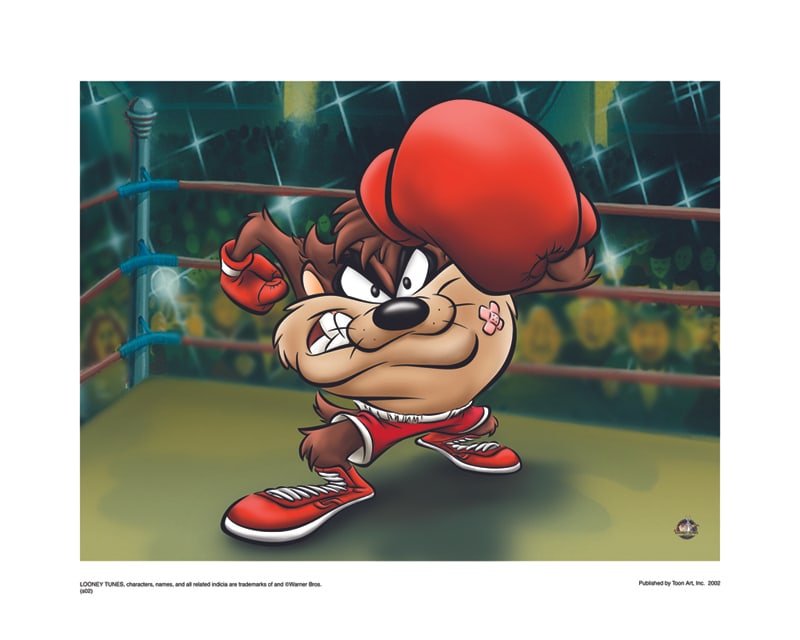 Warner Bros, Looney Tunes, Tazmanian Devil, "Knockout!' Boxer Taz": Title: "Knockout!' Boxer Taz" Subject: Taz The Tasmanian Devil Publisher: Classic Moments Type: Animation Giclee Paper: MT600 Year Produced: Circa 2000-2010 Size: 16" x 20" Condition: Excellent Licens