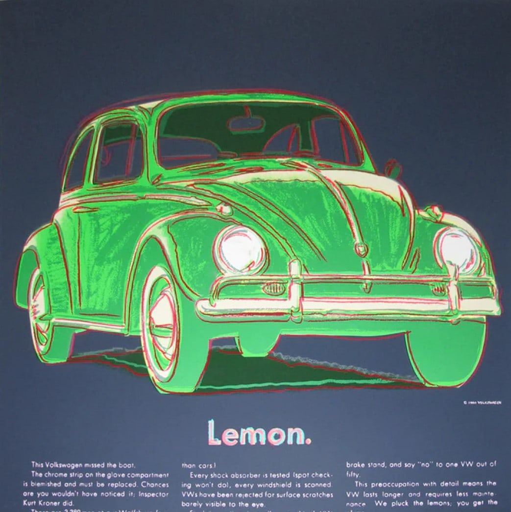 Andy Warhol, (After) Volkswagen from Ads Portfolio, 1985: Warhol, Andy Volkswagen from Ads Portfolio, 1985 Silkscreen, not signed and numbered, Paper size 38 x 38 inch Images size 38 x 38 inch Condition: Artwork is in Very good condition Provenance: Private 