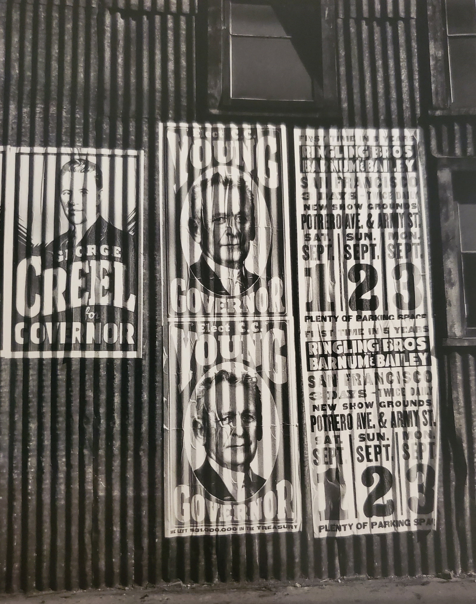 Ansel Adams, Political Sign and Circus Posters, San Francisco, California, 1931: Photographer: Ansel Adams (American, 1902 - 1984) - Internationally renowned American photographer. One of the most influential artists in photographic history. Title: "Political Sign and Circus Poste