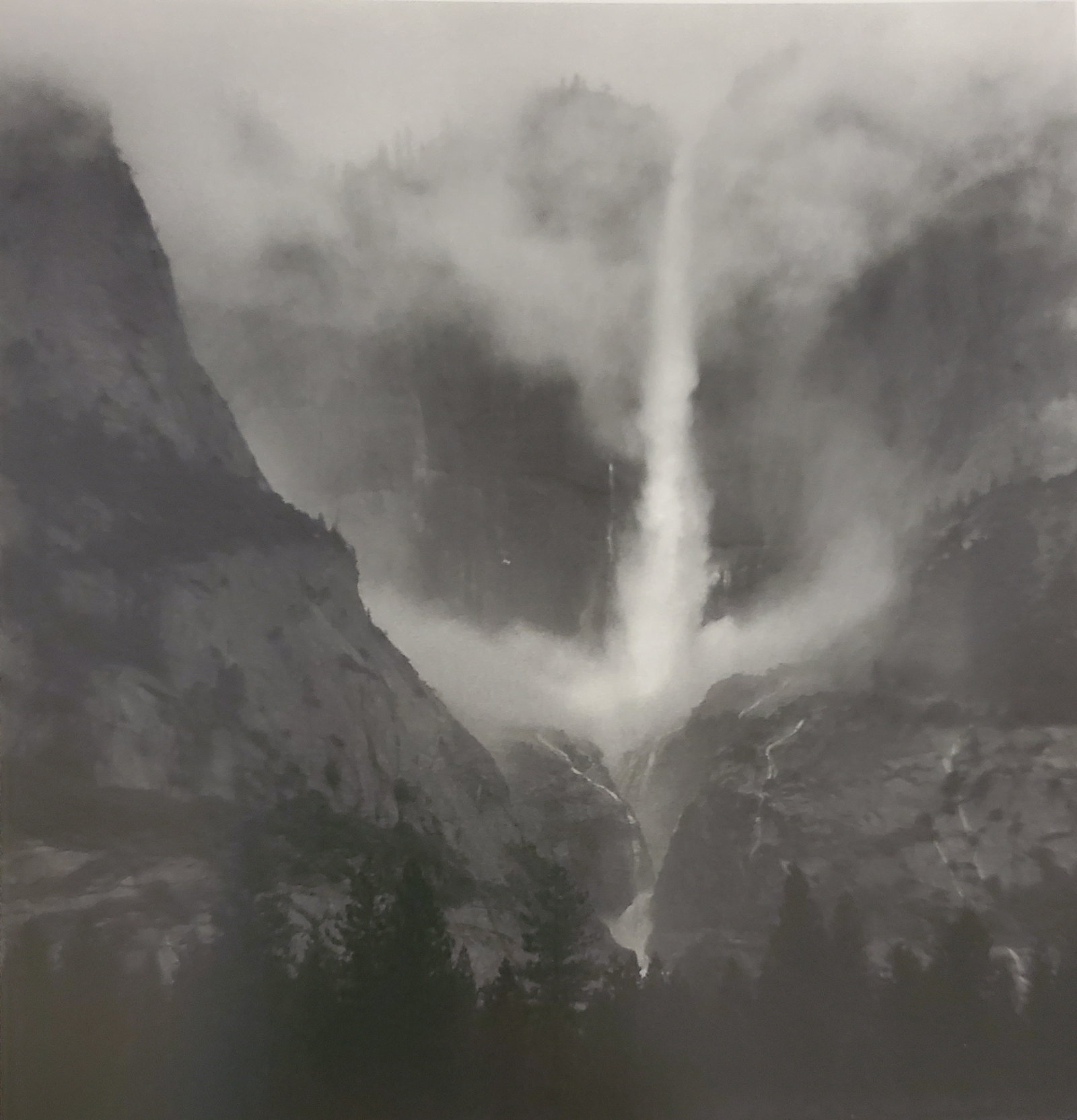Ansel Adams, Yosemite Falls, Clouds and Mist, Yosemite National Park, California, 1964: Photographer: Ansel Adams (American, 1902 - 1984) - Internationally renowned American photographer. One of the most influential artists in photographic history. Title: "Yosemite Falls, Clouds and Mist