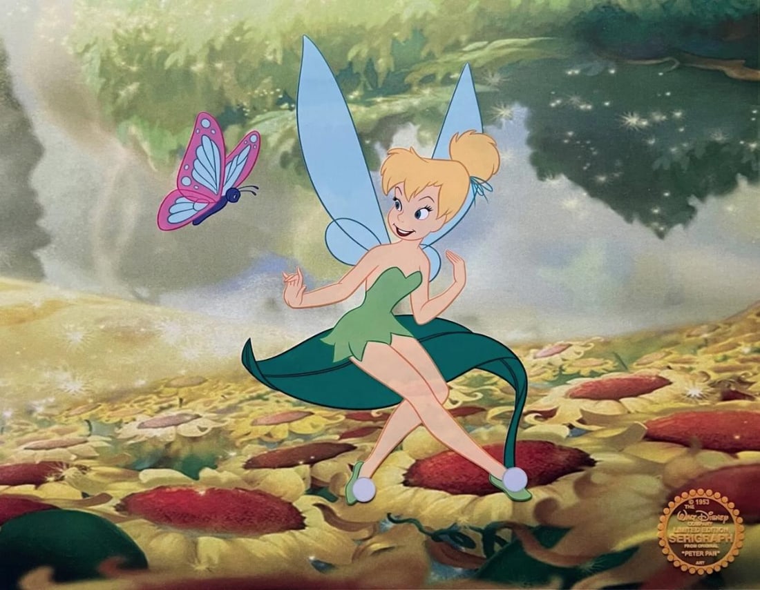 Disney, Peter Pan's Tinker Bell, Limited Edition Sericel: Limited edition serigraph cel of Tinker Bell from Peter Pan. Disney?s own artists have selected this scene from the original animation drawings used to produce this classic Disney animation. Known as 