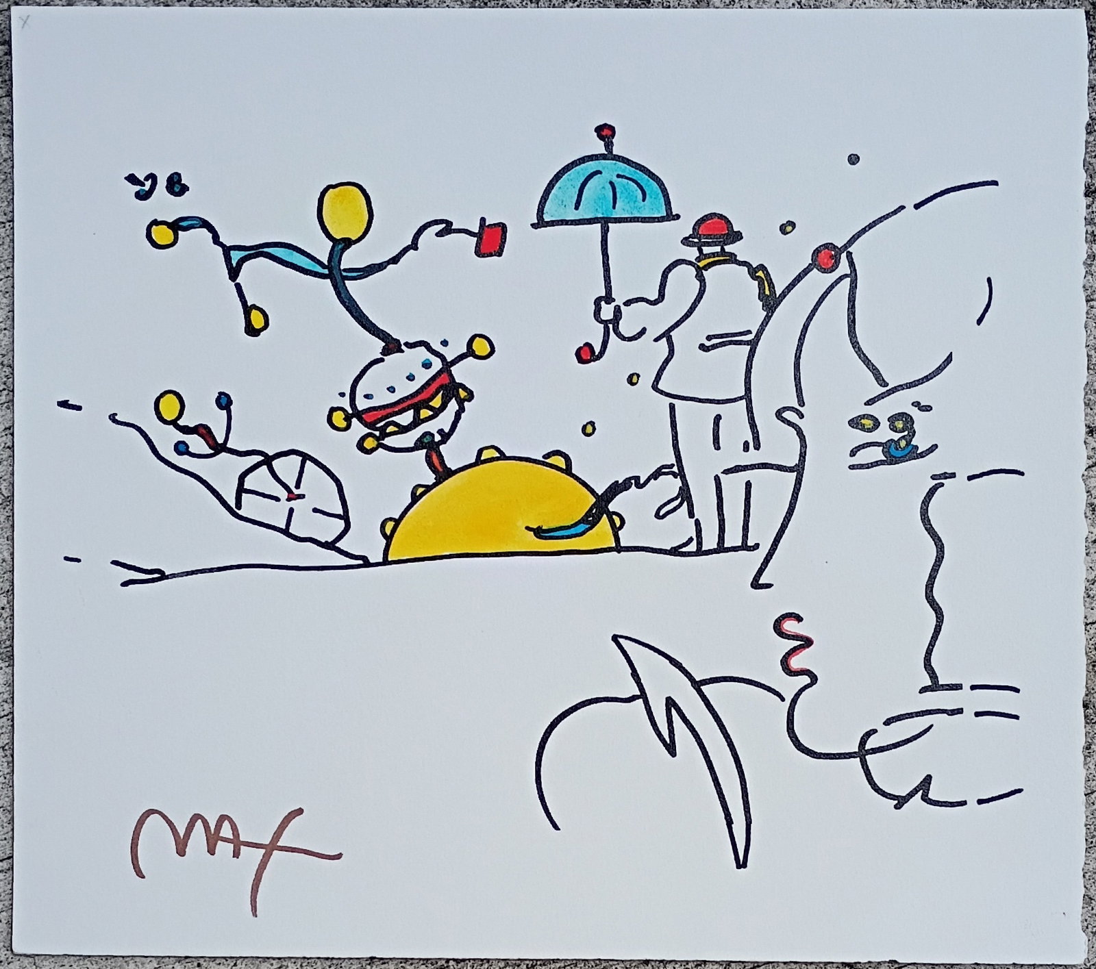 Peter Max, 'Umbrella Man with Profile', Mixed Media Original Painting, C.1990 (1 of 4)