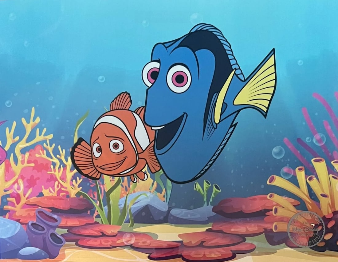 Disney, Finding Nemo, Limited Edition Animation Cel: Disney Limited Edition Serigraph Cel of Finding Nemo featuring Dory and Marlin. Disney?s own artists have selected this scene from the original animation drawings used to produce this classic Disney f