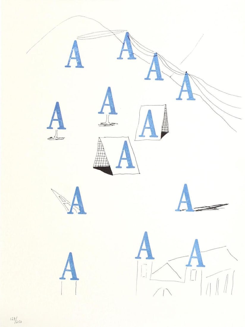 David Hockney - Letter A - Framed Lithograph: Artist: David Hockney. Title: Letter A from "Hockney's Alphabet" Year: 1991. Dimensions: 12 5/8 in. by 9 5/8in. Frame size approx: 18 x 15 Inches. Publisher: Faber and Faber Limited London Suite: Hock