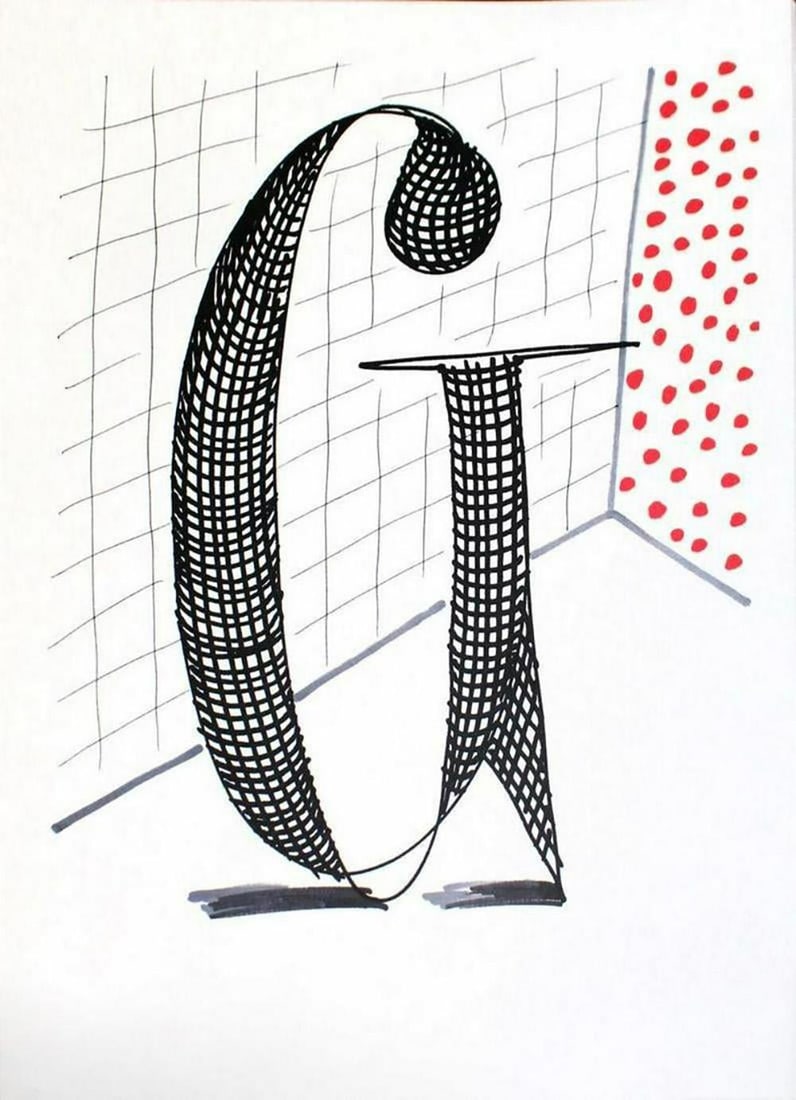David Hockney - Letter G - Framed Lithograph: Artist: David Hockney. Title: Letter G from "Hockney's Alphabet" Year: 1991. Dimensions: 12 5/8 in. by 9 5/8in. Frame size approx: 18 x 15 Inches. Publisher: Faber and Faber Limited London Suite: Hock