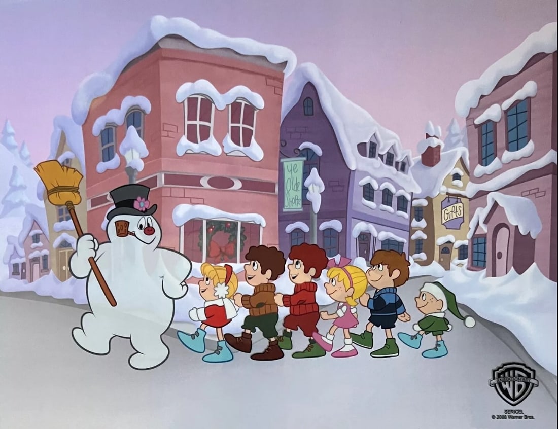 Rankin-Bass, Frosty The Snowman, Limited Edition Animation Cel: Limited edition Sericel from Warner Bros of "Frosty the Snowman". This fantastic animation features Frosty as he appeared in the televised classic animation . This Cel measures 11" x 14", comes unfram