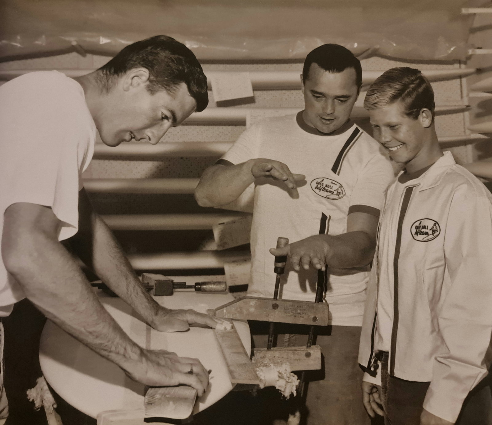 Leroy Grannis, Greg Noll Factory, Hermosa Beach, 1967: Photographer: LeRoy Grannis (1917-2011) captured the early surf lifestyle of Southern California unlike any other of his generation. Subject/Title: Greg Noll Factory, Hermosa Beach Date Of Negative: 1