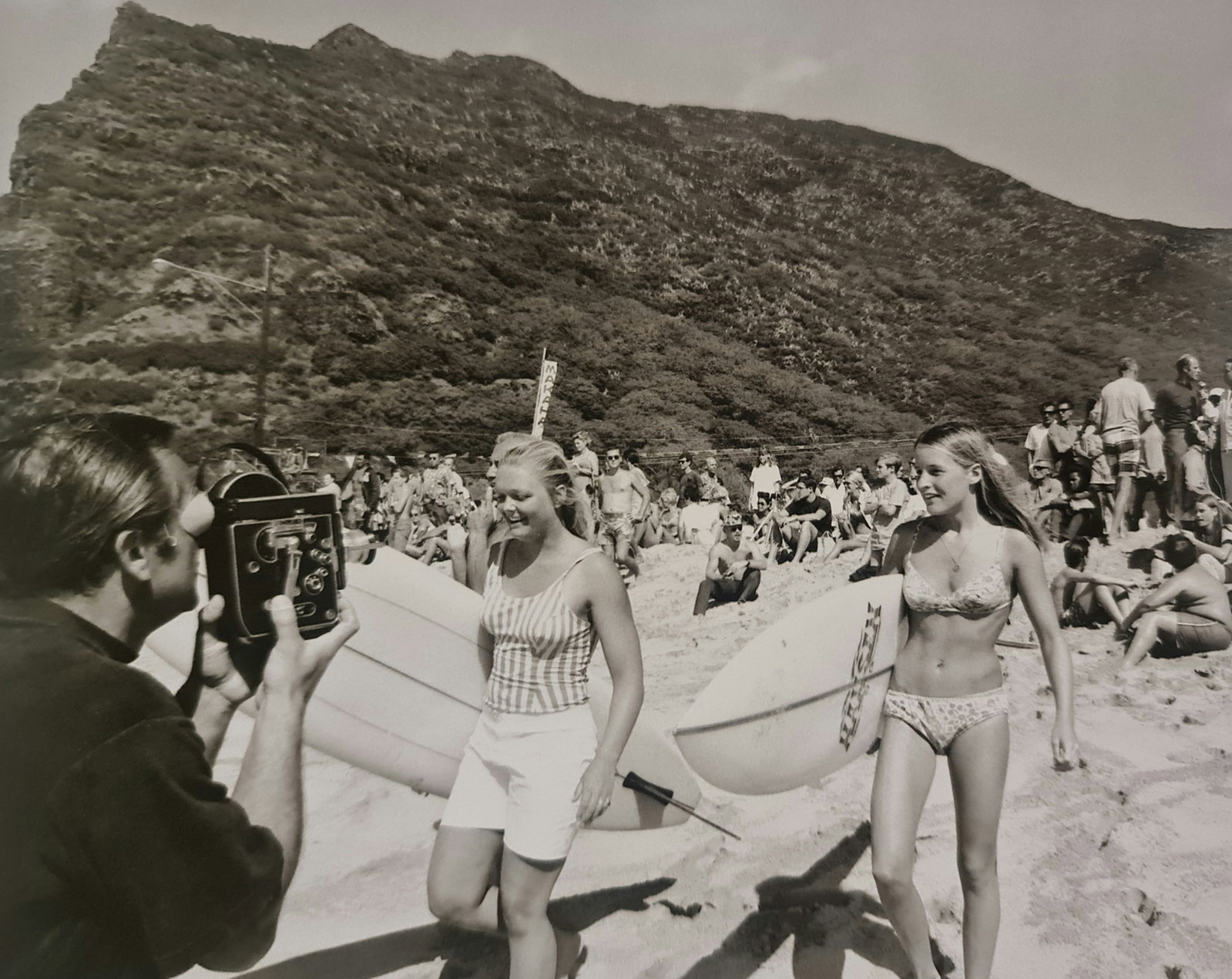 Leroy Grannis, Joyce Hoffman, Margo Godfrey, Makaha, circa 1975 (1 of 1)