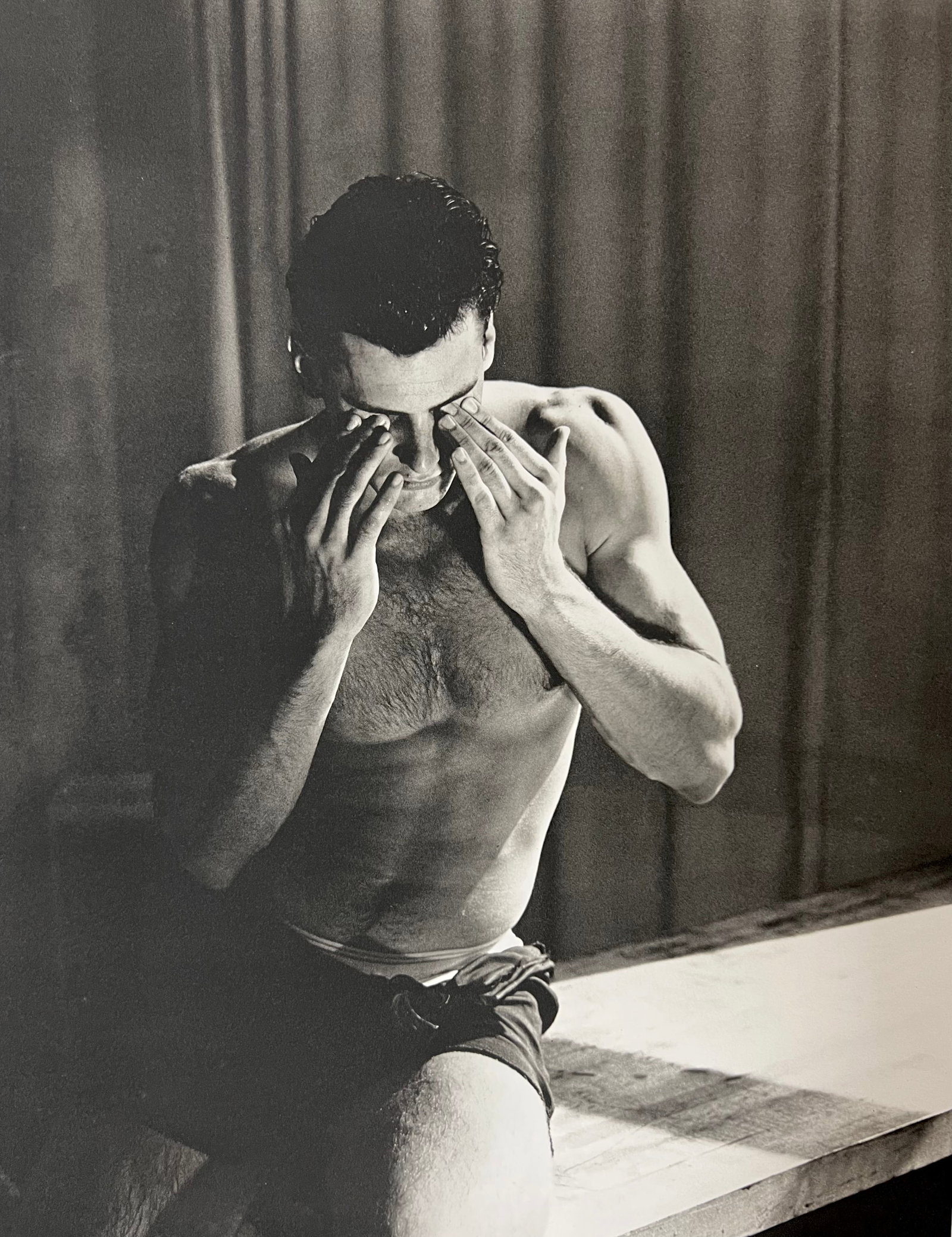 Bruce Weber, Man rubbing his eyes in swimsuit, 1988: Photographer: Bruce Weber (American, b. 1946) - internationally renowned American fashion photographer best known for his racy, erotically charged imagery. Weber has shot the ad campaigns of Calvin Kl