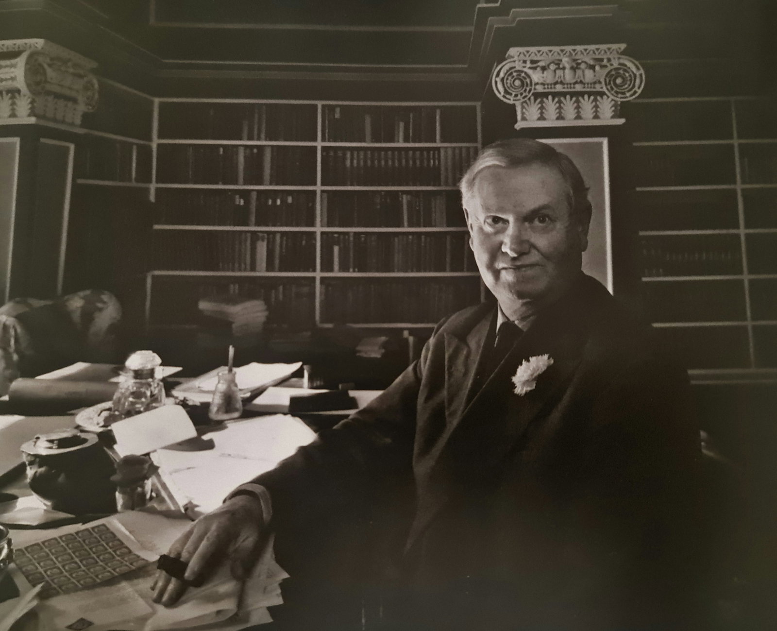 Yousef Karsh, Evelyn Waugh, 1964: Photographer: Yousuf Karsh(1908-2002) was an Armenian-Canadian portrait photographer, considered one of the greatest portrait photographers of the 20th century. His recognizable portraits include