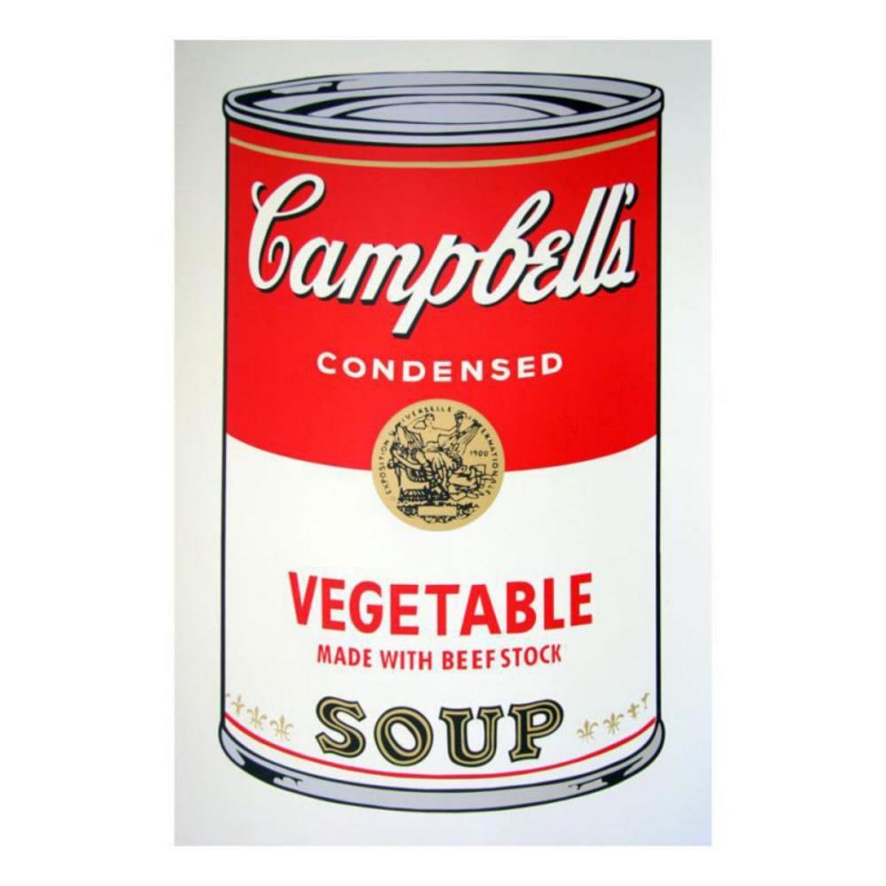 Andy Warhol, Vegetable Soup Silkscreen: Item Details Description Andy Warhol - Vegetable With Beef Stock Soup Medium: Silkscreen on Museum Board Sunday B. Morning color screenprints are printed on museum boards with the highest quality arch