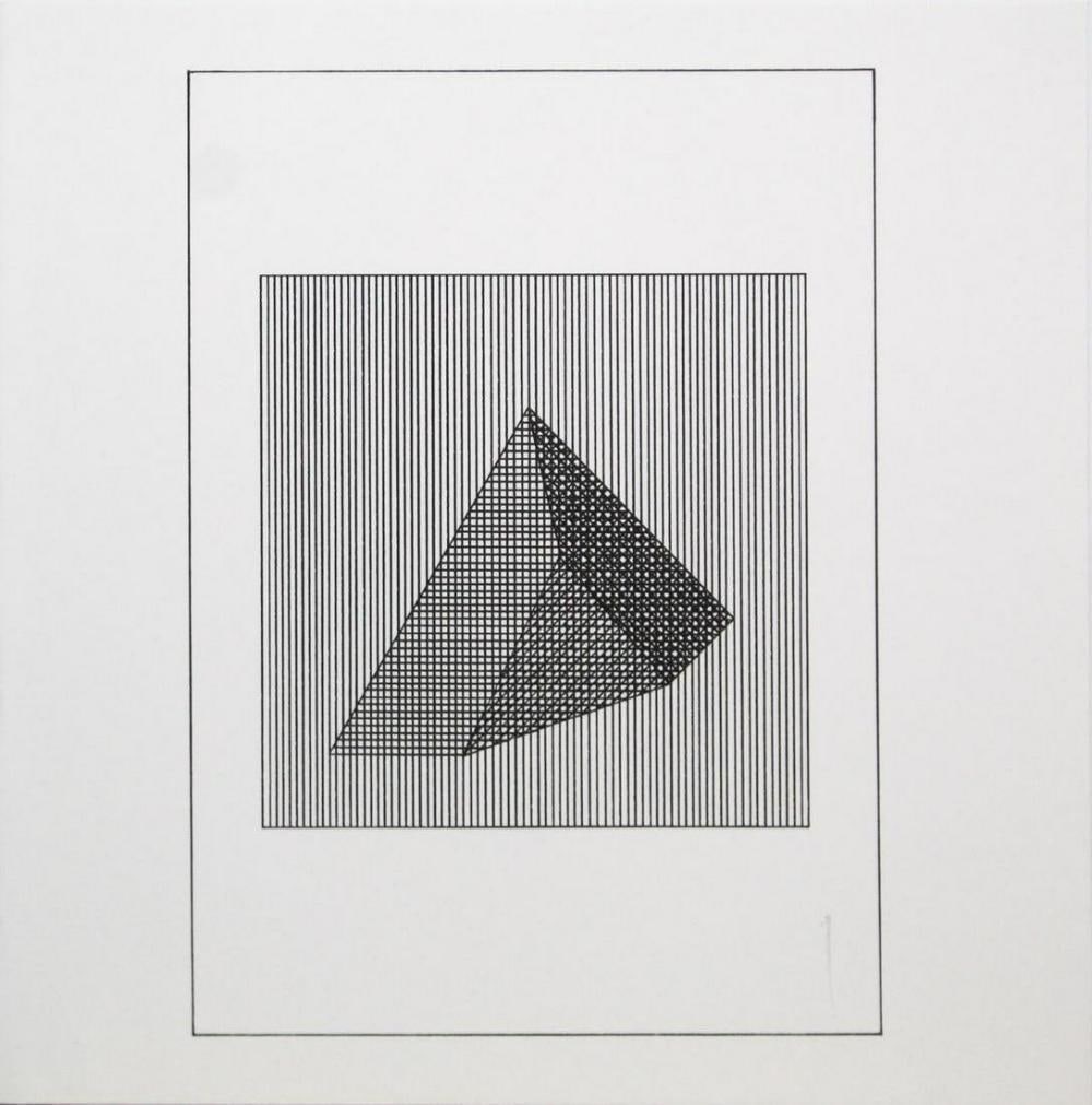 Sol Lewitt, 'Untitled - 3D Tip', From The Suite 'Ficciones', Silkscreen: Description Artist: Sol Lewitt Title: Untitled from the Suite "Ficciones" Year: 1984 Dimensions: 8in. by 8in. Edition: From the rare limited edition Publisher: Limited Editions Club, New York Suite: F