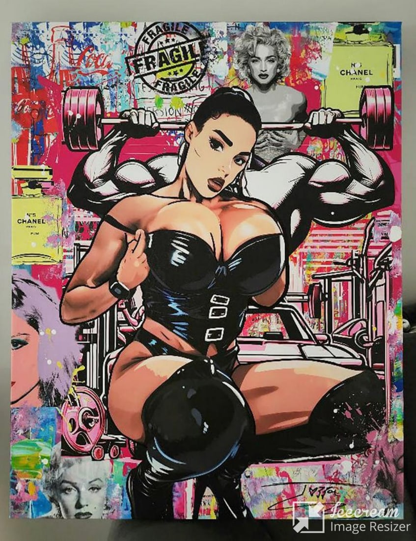 Jozza , 'Siri Fitness Babe', Original Pop Art Canvas Painting, 2024, 24"x30": Artist: Jozza Title: "Siri fitness babe" Year: 2024 Media: Original acrylic on canvas Size: 30x24 Inches Hand signed on the recto and signed "Jozza", Titled, Dated, and ID numbered on the verso, Also 