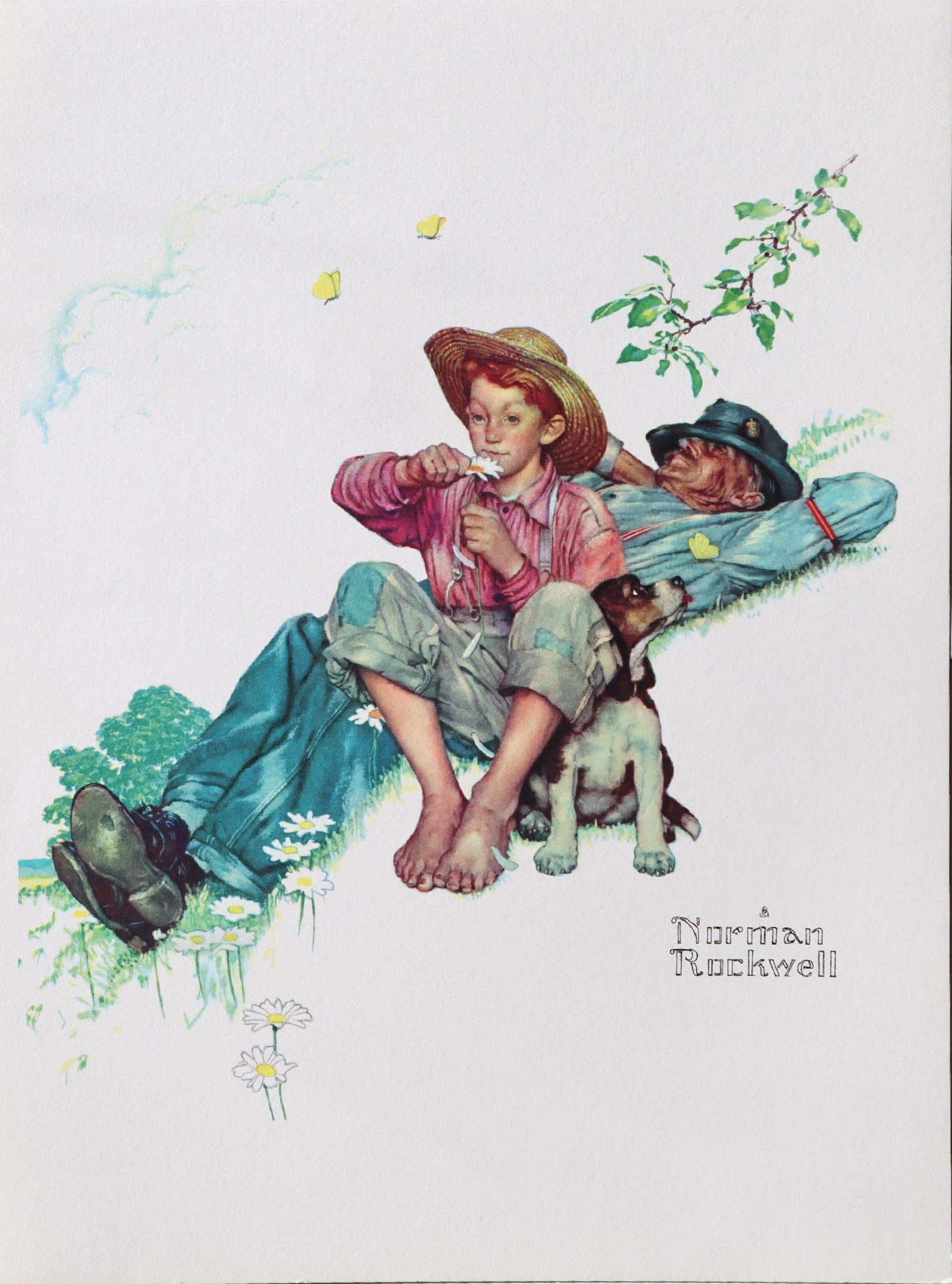 Norman Rockwell, Grandpa & Me Picking Daiseies, Lithograph, C. 1970s