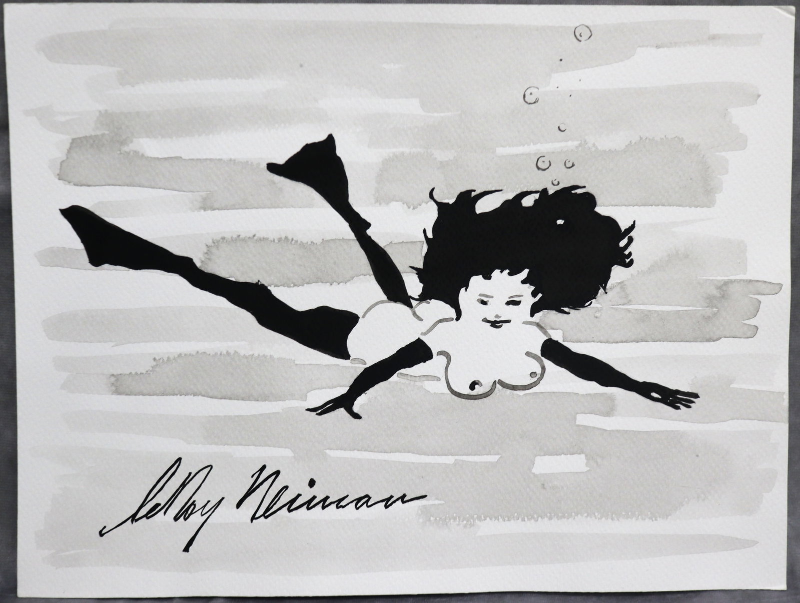 LeRoy Neiman, Playboy Femlin Swims, Original Drawing: Artist: LeRoy Neiman (1921-2012) Title: Playboy Femlin - Surface: Paper Type: Drawing / Sketch Size: Medium: Watercolor / Ink Origin: USA Year: Circa 1990's to early 2000's Edition: Original Artist Bi