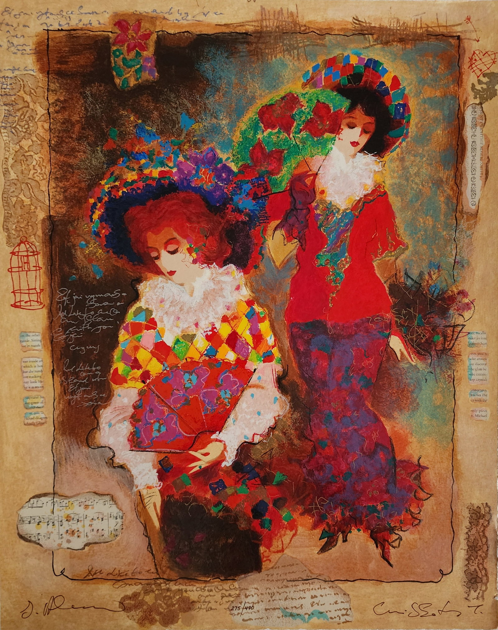 Alexander Galtchansky And Tanya Wissotzky, 'Ladies I' Hand Signed Limited Edition Serigraph On Paper: Artist: Alexander Galtchansky (1959-2008) and Tanya Wissotzky (1959-2006) Title: Ladies I Type: serigraph on deckle edged paper Edition: Limited Plate Signed and numbered Size: approximately 36" x 27"