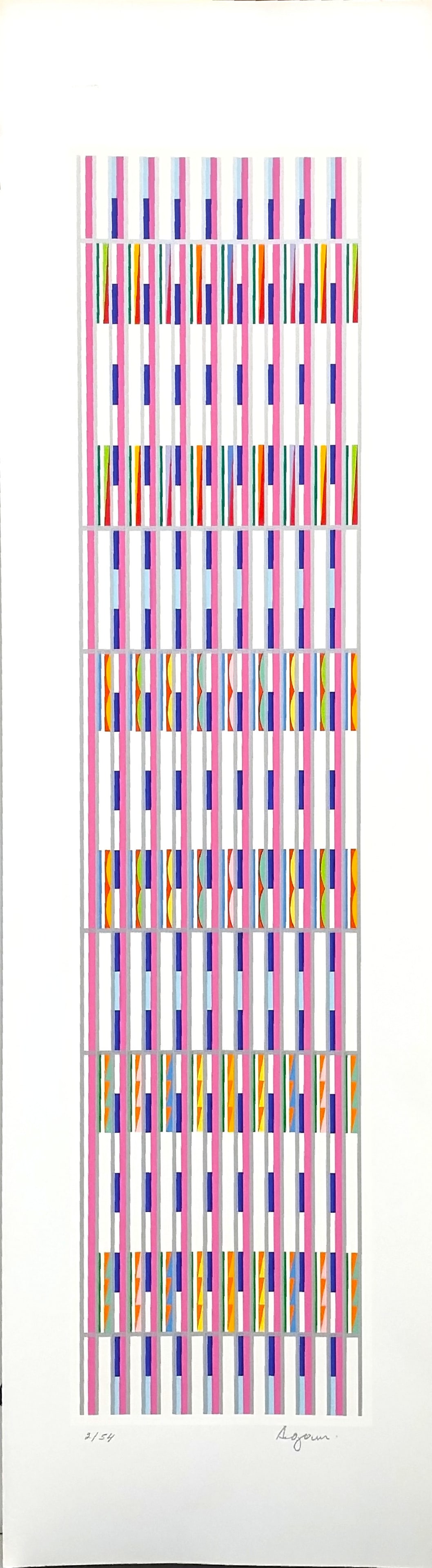 Yaacov Agam, Vertical Orchestration, Signed Limited Edition Serigraph: Artist: Yaacov Agam Title: From the VERTICAL ORCHESTRATION portfolio Year: C1980s Dimensions: 26 in. by 8.5 in. Edition: 2/54 Medium: Silkscreen Signature Details: Hand-signed and numbered by the arti