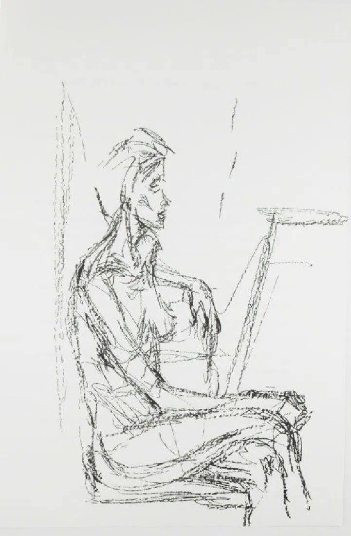 Alberto Giacometti 'Nu Assis' original lithograph, 1961: Artist: Alberto GiacomettiTitle: 'Nu Assis'Year: 1961Medium: Original Lithograph on v?lin paperDimensions: 15in. by 11in.Edition: From the rare limited editionReference : Lust, 148-161Published by Mae