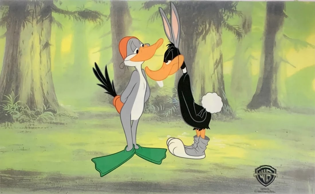 Warner Bros, 'Looney Tunes, Bugs Bunny & Daffy Duck', Limited Edition Animation Sericel: Limited edition Sericel of Warner Bros Looney Tunes. This fantastic animation features Daffy Duck and Bugs Bunny in the classic animation "Rabbit Season, Duck Season". This Cel measures 11" x 14", com