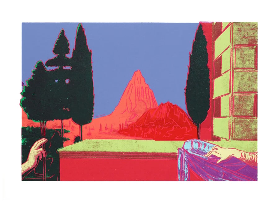 Andy Warhol, (After) Details of Renaissance paintings ...FSII 322 - 1984: Andy Warhol Details of Renaissance paintings ...FSII 322 From (Leonardo da Vinci, The Annunciation) 1984 Screenprint in colors Paper: 32 h ? 44 w in. Images size 25 x 37 in. This work is an unsigned a