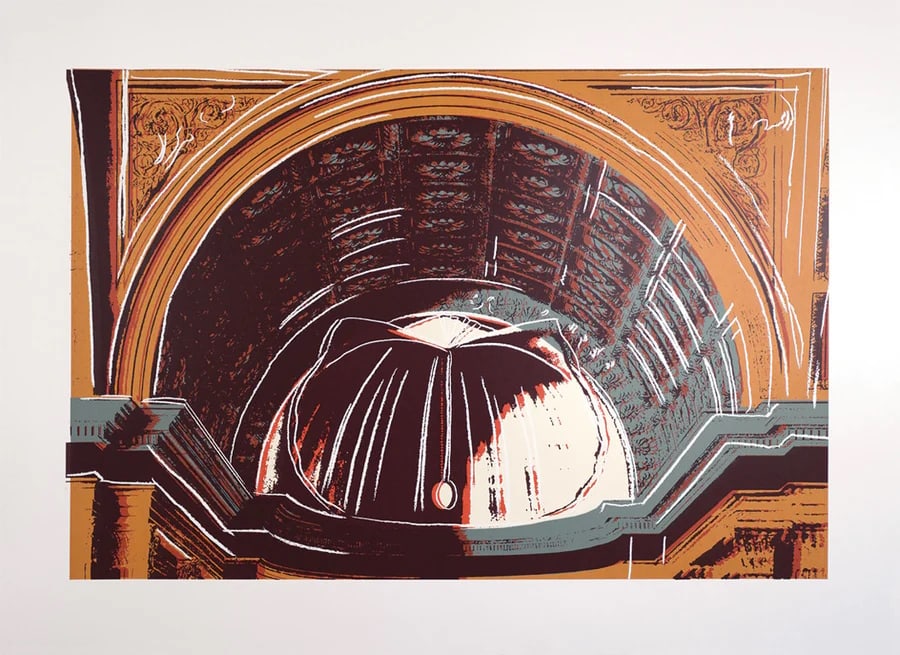 Andy Warhol, (After) Details of Renaissance paintings ...FSII 316A - 1984: Andy Warhol Details of Renaissance paintings ...FSII 316A From (Leonardo da Vinci, The Annunciation) 1984 Screenprint in colors 32 h ? 44 w in. Paper Images size 25 x 37 in. This work is an unsigned a