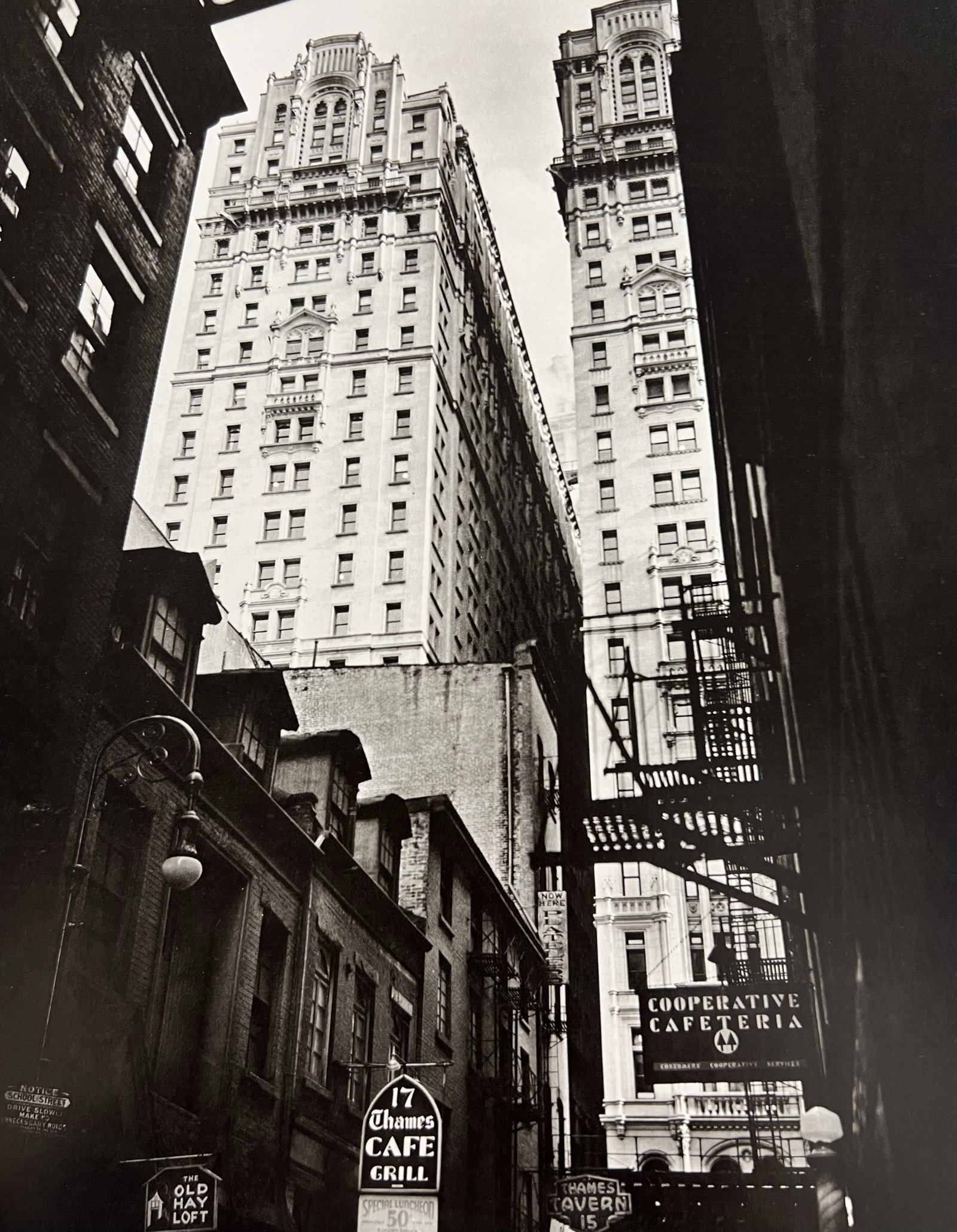 Berenice Abbott, Vista, Thames Street, 1930s: Photographer: Berenice Alice Abbott was an American photographer best known for her portraits of between-the-wars 20th century cultural figures, New York City photographs of architecture and urban des