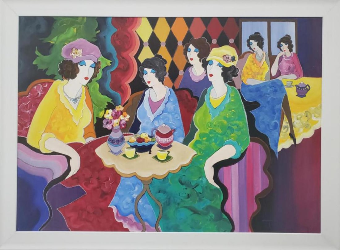 Itzchak Tarkay, 'Tea At The Club', Original Acrylic Canvas Painting, 2000: Artist: TARKAY, ITZCHAK Title: Tea At The Club Year: 2000-2010 Size: 36 X 48 INCHES Medium: ORIGINAL ACRYLIC ON CANVAS Edition: ORIGINAL 1/1 Description: Hand signed by the artist. The artwork is in e