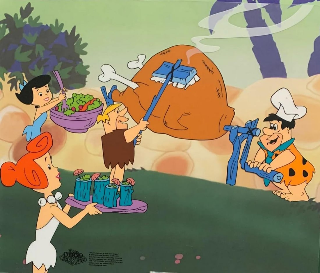 Hanna-Barbera, Flintstone's - BBQ In Bedrock, Limited Edition Animation Cel: Limited edition Sericel of Fred and Wilma Flintstone, Betty and Barney Rubble titled "BBQ in Bedrock". This fantastic animation features The Flintstones as they appeared in the animated cartoon featur