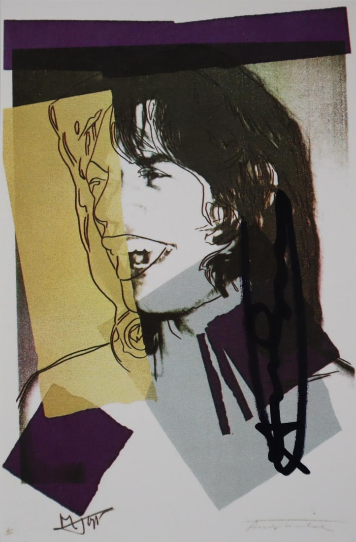 Andy-Warhol "Mick Jagger-FSII.142" Framed Announcement card, Hand signed: Andy-Warhol "Mick Jagger-FSII.145" Framed Announcement card, Hand signed