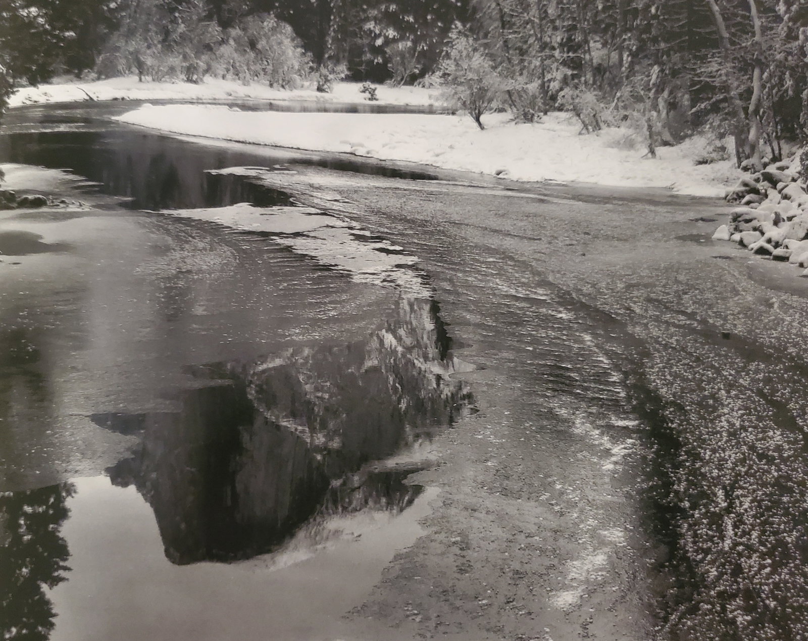 Ansel Adams, Half Dome, Reflections, Merced River, Winter, Yosemite National Park, California, C.: Photographer: Ansel Adams (American, 1902 - 1984) - Internationally renowned American photographer. One of the most influential artists in photographic history. Title: "Half Dome, Reflections, Merced 
