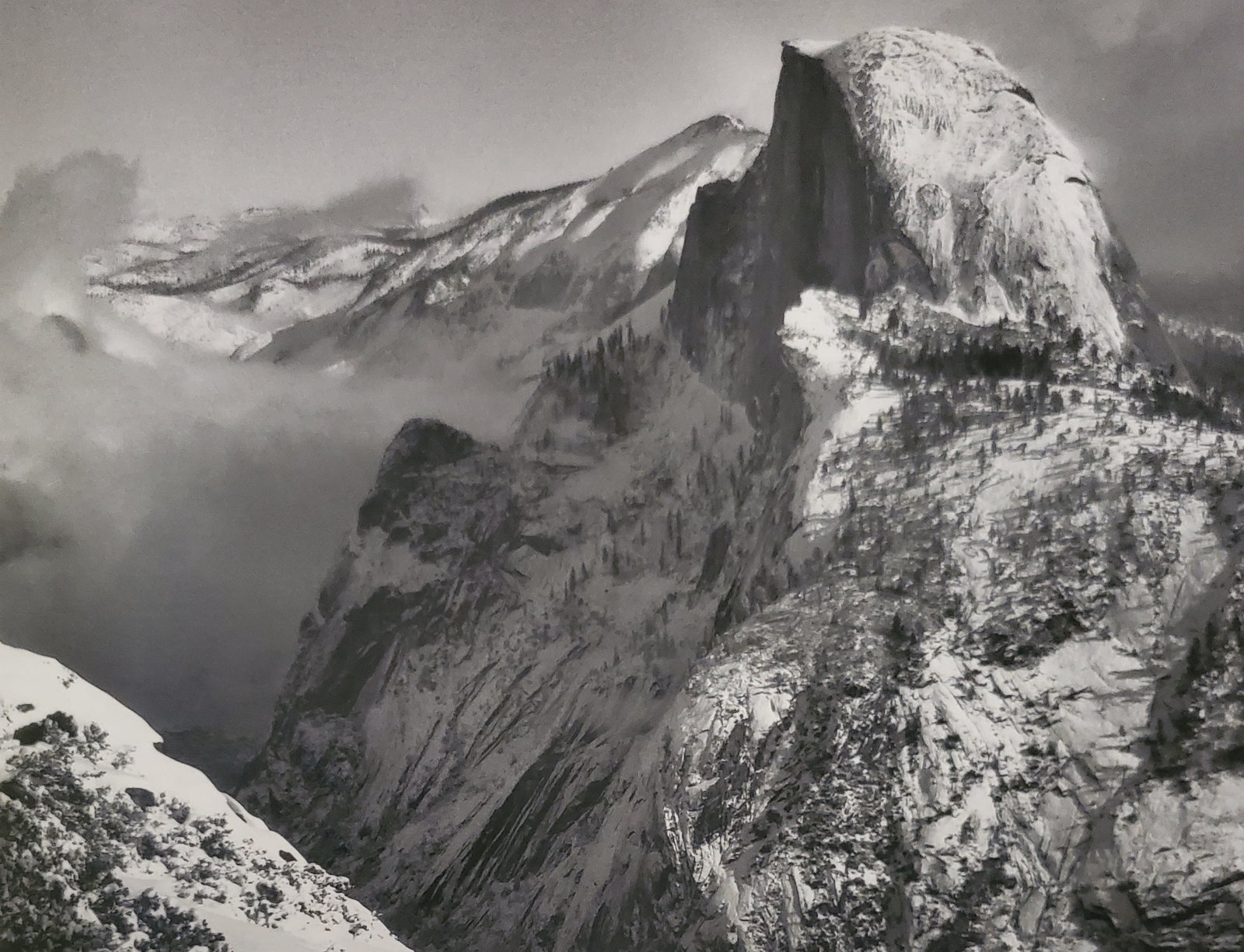 Ansel Adams, Half Dome, Winter, From Glacier Point, Yosemite National Park, California, C. 1940: Photographer: Ansel Adams (American, 1902 - 1984) - Internationally renowned American photographer. One of the most influential artists in photographic history. Title: "Half Dome, Winter, From Glacier