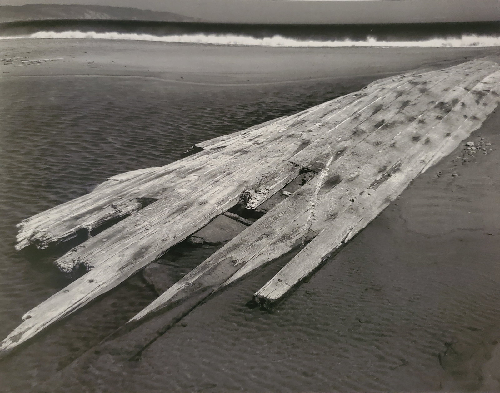 Ansel Adams, Hull of Wrecked Ship, Drake's Bay, Point Reyes National Seashore, California, 1953: Photographer: Ansel Adams (American, 1902 - 1984) - Internationally renowned American photographer. One of the most influential artists in photographic history. Title: "Hull of Wrecked Ship, Drake's B