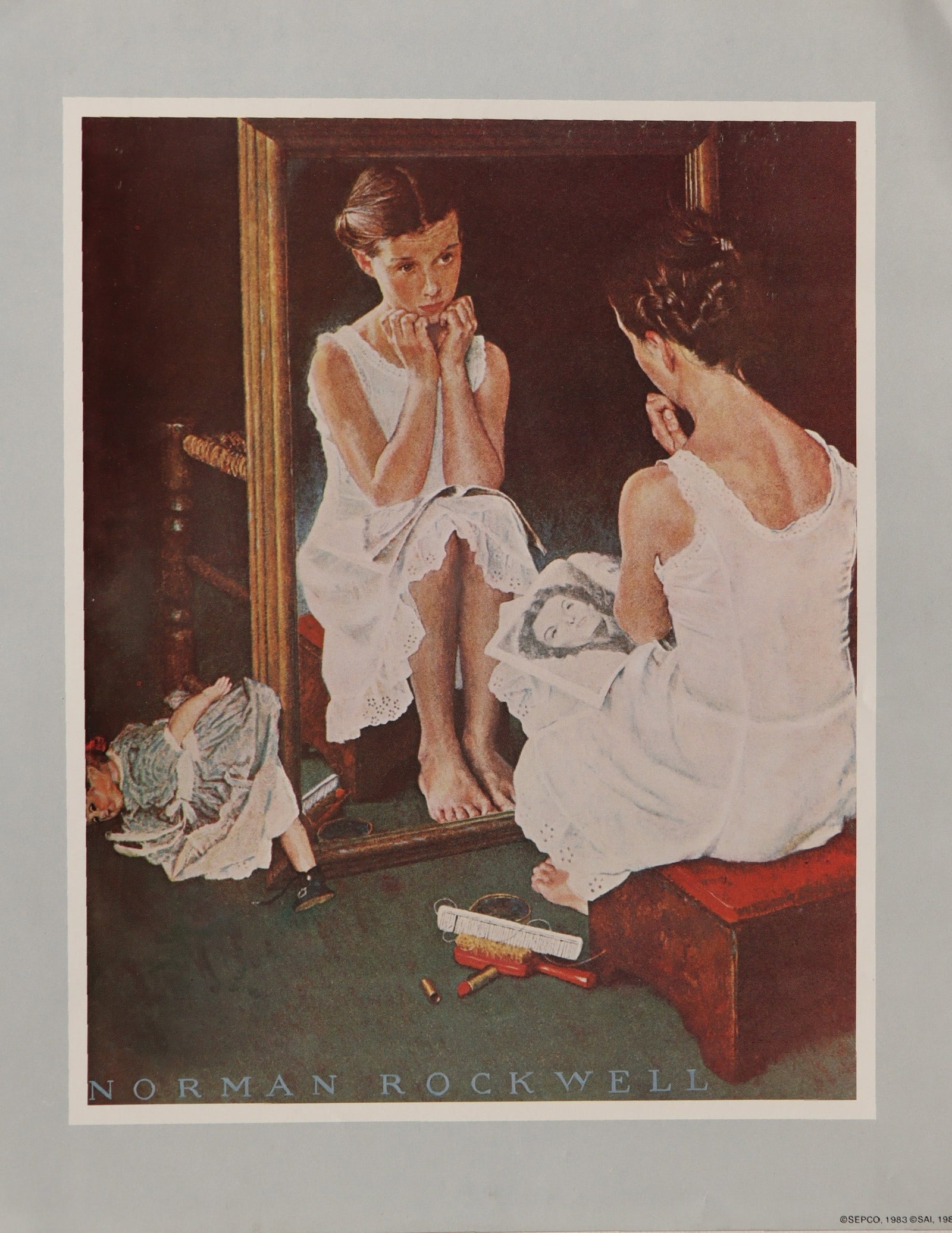 Norman Rockwell, Girl In The Mirror, Offset Lithograph, C. 1980's (1 of 2)