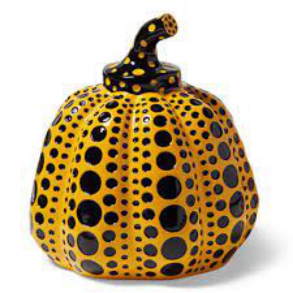 Yayoi Kusama, 'Pumpkin Lammfromm' (Orange & Black), Sculpture: Yayoi Kusama Pumpkin-Yellow Resin, Paperweight Sculpture Object: Height: 9.5 cm - Diameter: 7.5 cm Box: Width: 13cm By Height: 10.5cm By Depth: 12.5cm The artwork is in excellent condition. A certific