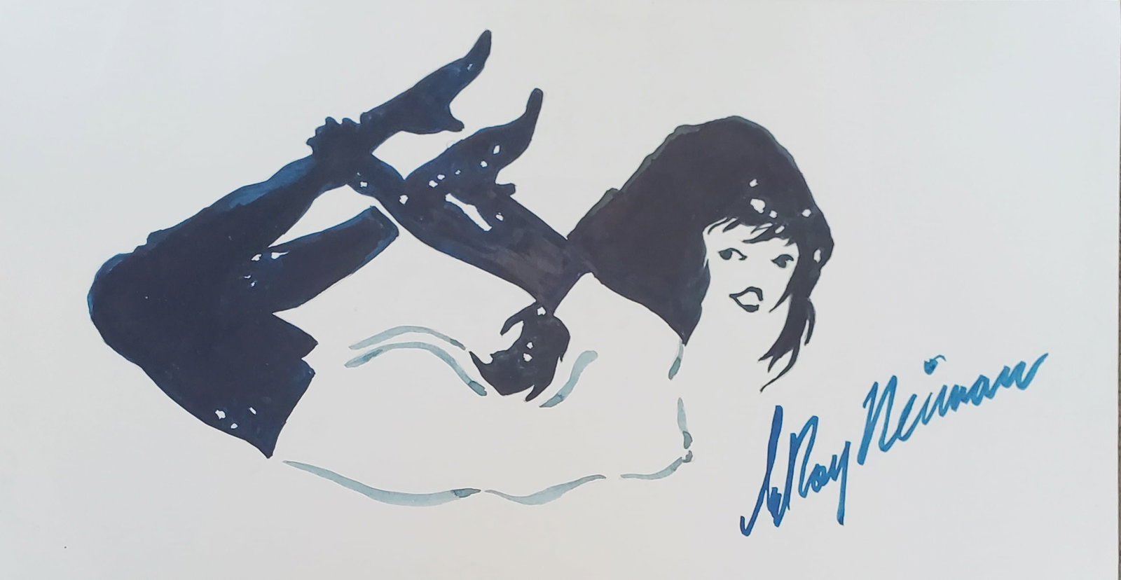 LeRoy Neiman, Playboy Femlin Yoga, Original Drawing: Artist: LeRoy Neiman Title: Playboy Femlin Medium: Watercolor on Paper Subject: Playboy Magazine Femlin Condition: Very Good Size: 10.75 x 5.5 Condition: Very Good - Excellent