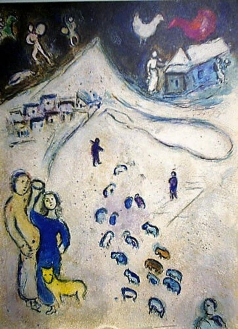 Marc Chagall Framed Daphnis And Chloe Lithograph 1977 Winter: Description Marc Chagall, Daphnis and Chloe, Being offered is a beautiful Vintage Color Lithograph Publisher: George Braziller Printed In: West Germany Copyright Info: Les Editions Year- 1961 Verve, P