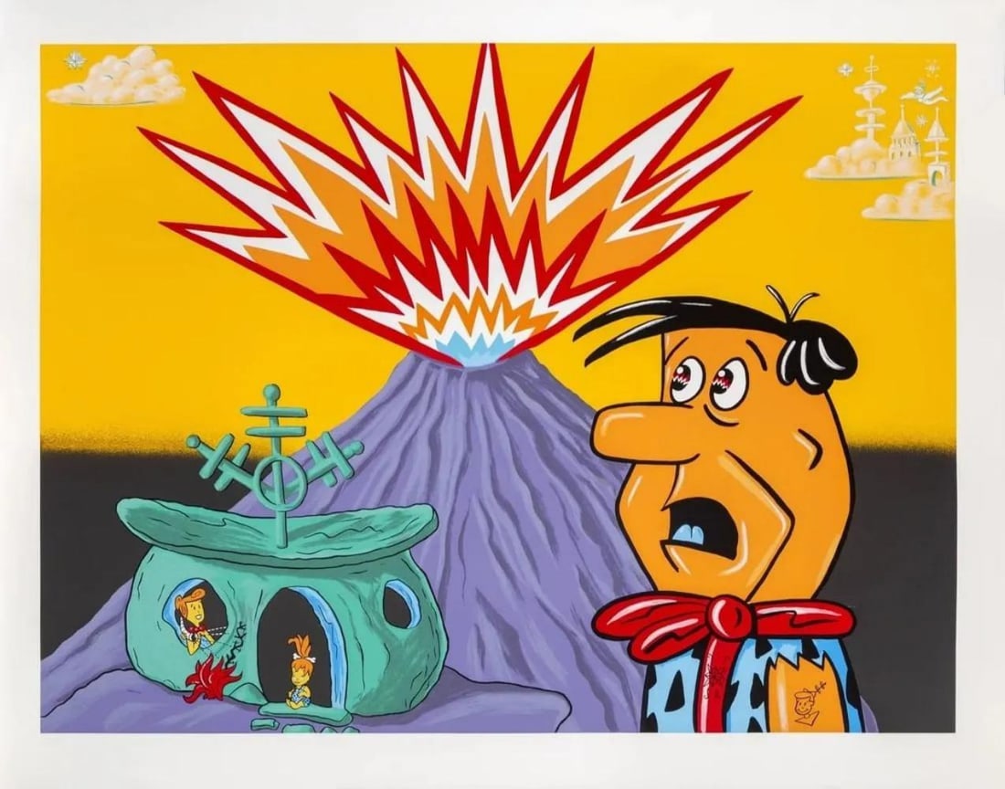 Kenny Scharf, Flinstones, Signed Limited Edition Serigraph, 1998: KENNY SCHARF "THE FLINSTONES" Serigraph / Silk Screen SHEET SIZE: 37 X 46 INCHES EDITION: OF 150 YEAR: 1998 SIGNATURE: HAND SIGNED AND NUMBERED BY THE ARTIST CERTIFICATE OF AUTHENTICITY INCLUDED ARTWO