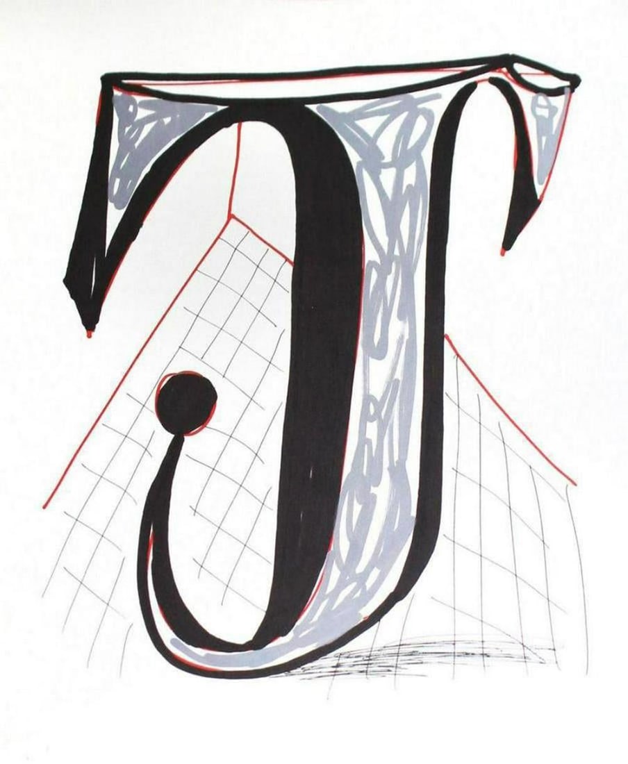 David Hockney, Letter J - Framed Lithograph: Artist: David Hockney. Title: Letter J from "Hockney's Alphabet" Year: 1991. Dimensions: 12 5/8in. by 9 5/8in. Frame size approx: 20x17 Inches. Publisher: Faber and Faber Limited London. Suite: Hockne