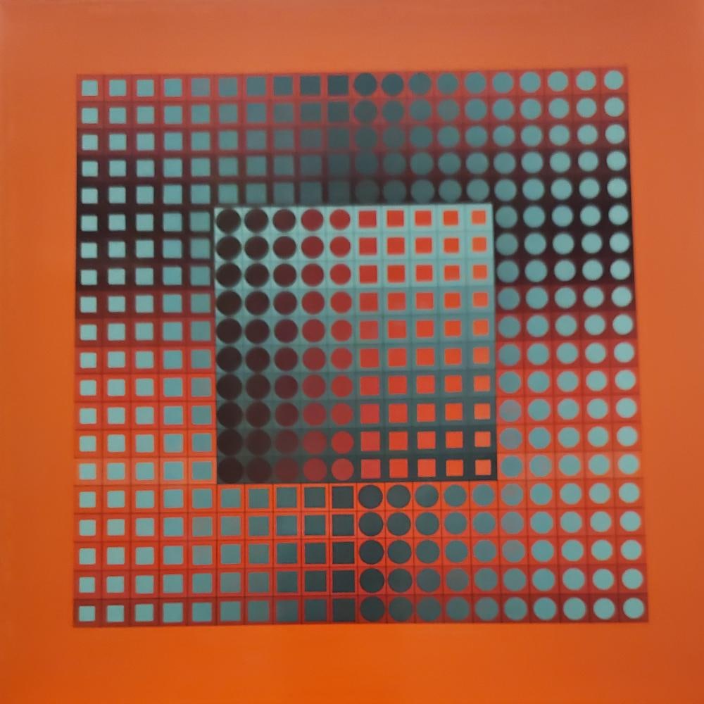 Victor Vasarely, 'Zett-Rg', Framed Monograph, 1966: Description: Title: ZETT-RG Type: Monograph on paper Not Signed or numbered, as published Published by Editions Du Griffon Neuchatel in 1971, and printed in Switzerland. Size 10.5 x 10.5" Framed Appro