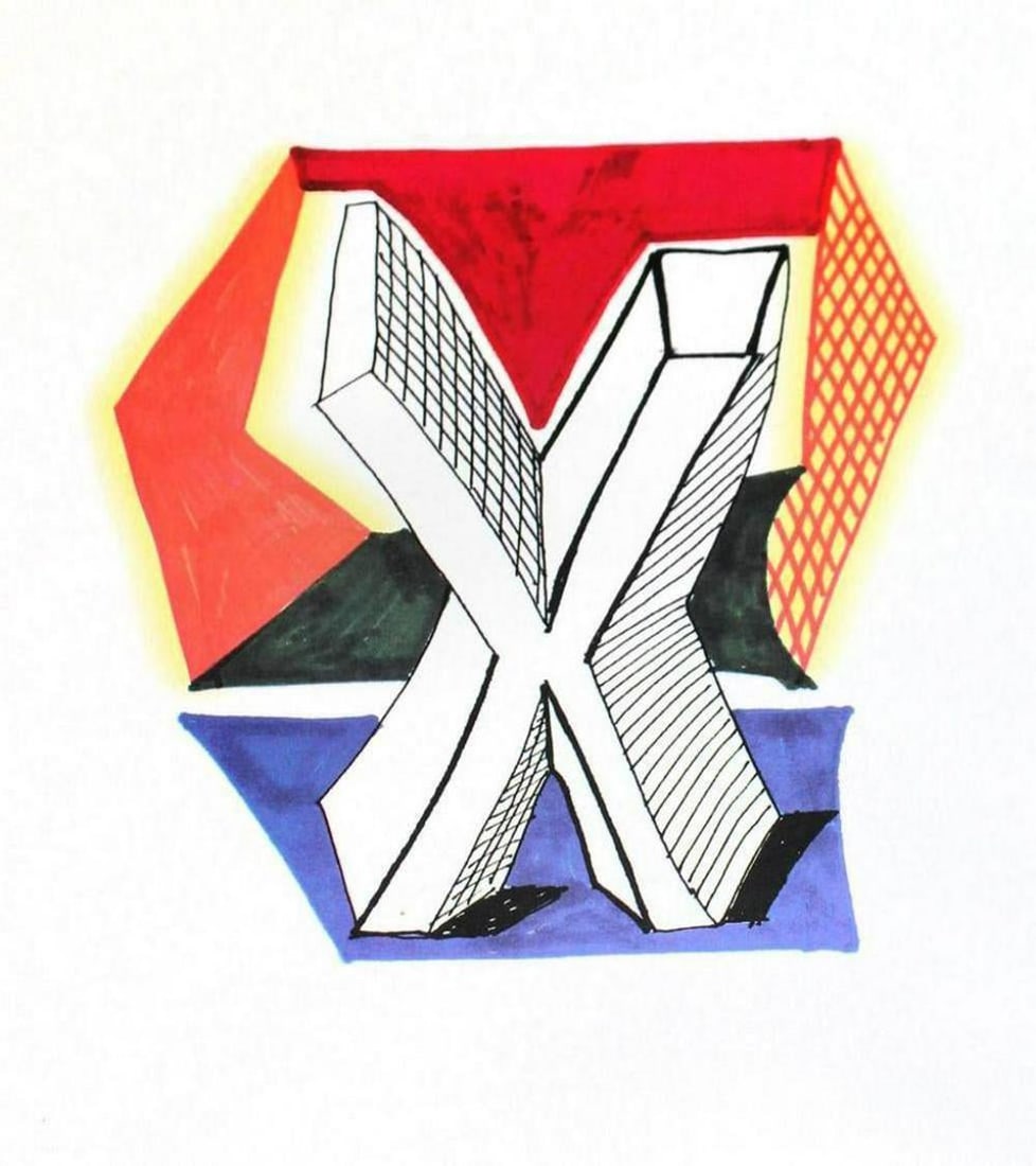 David Hockney, Letter X - Framed Lithograph: Artist: David Hockney. Title: Letter X from "Hockney's Alphabet" Year: 1991. Dimensions: 12 5/8in. by 9 5/8in. Frame size approx: 20x17 Inches. Publisher: Faber and Faber Limited London. Suite: Hockne