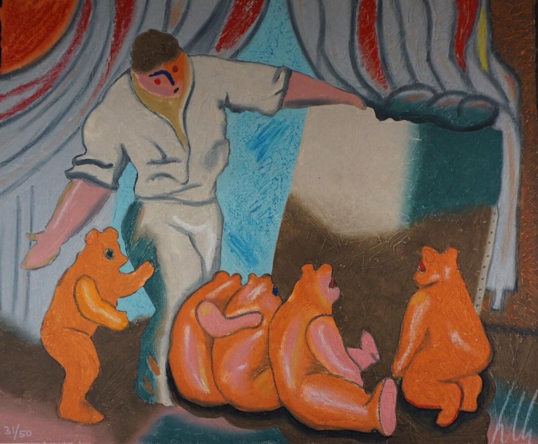 Sandro Chia, 'Untitled #5', Signed Limited Edition Etching, 1990: Artist: Sandro Chia (1946 - Present) Title: Untitled #5 Medium: Carborundum etching with hand coloring Signed: Hand Signed Edition: Out of 50 Origin: Paris Measurements: 49" x 39" Year: 1989-1990 Publ