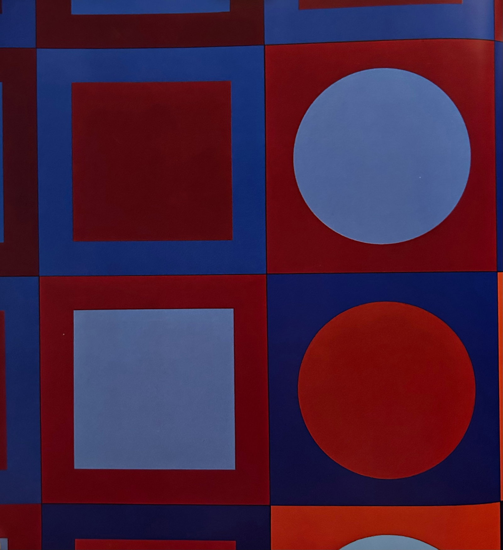Victor Vaserely, Red and Blue Spheres and Backgrounds: Description: Title: Red and Blue Spheres and Backgrounds Type: Monograph on paper, framed Not Signed or numbered, as published Published by Editions Du Griffon Neuchatel in 1971, and printed in Switze