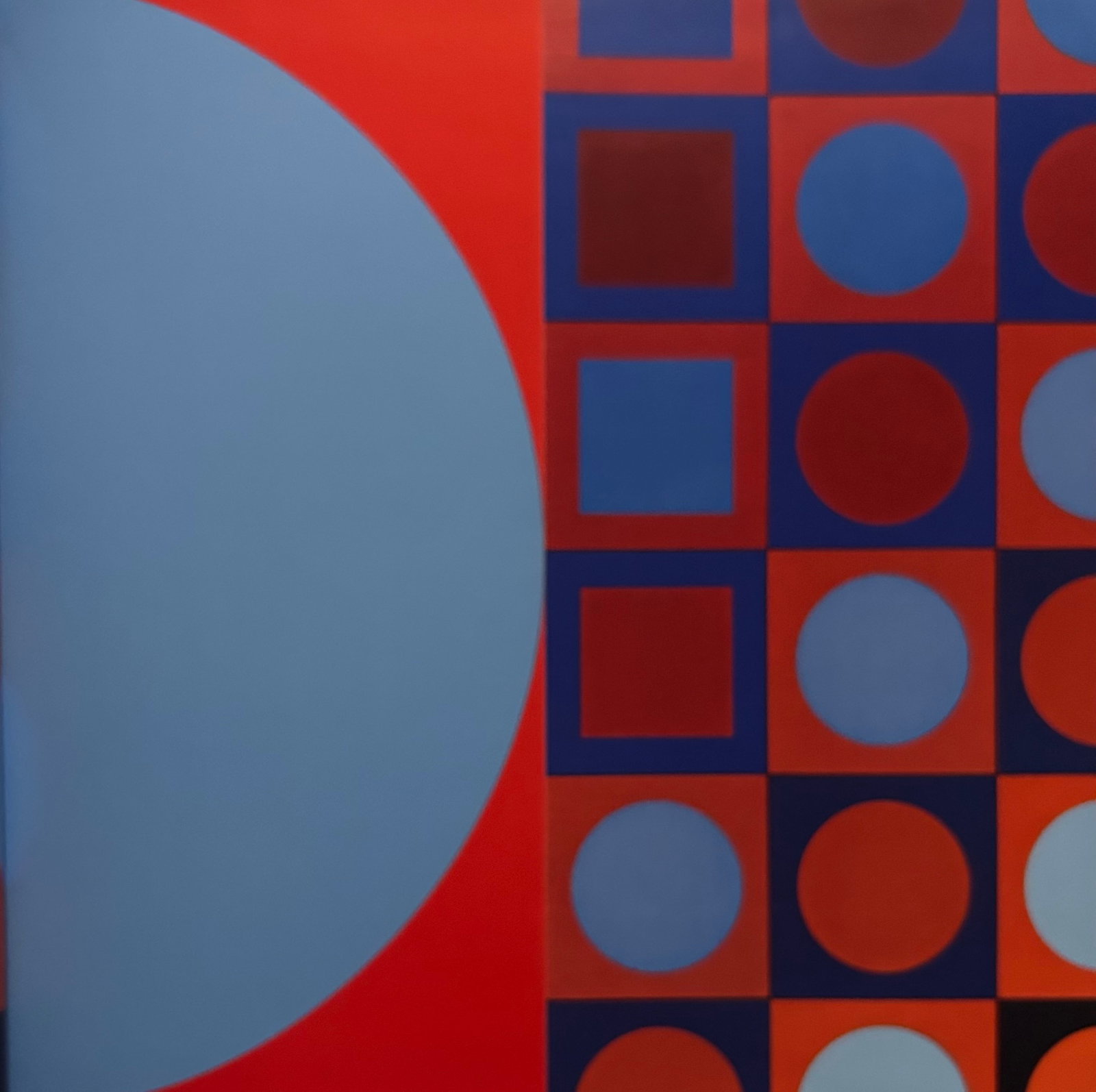 Victor Vaserely, Red and Blue Spheres and Backgrounds 2: Description: Title: Red and Blue Spheres and Backgrounds 2 Type: Monograph on paper, framed Not Signed or numbered, as published Published by Editions Du Griffon Neuchatel in 1971, and printed in Swit