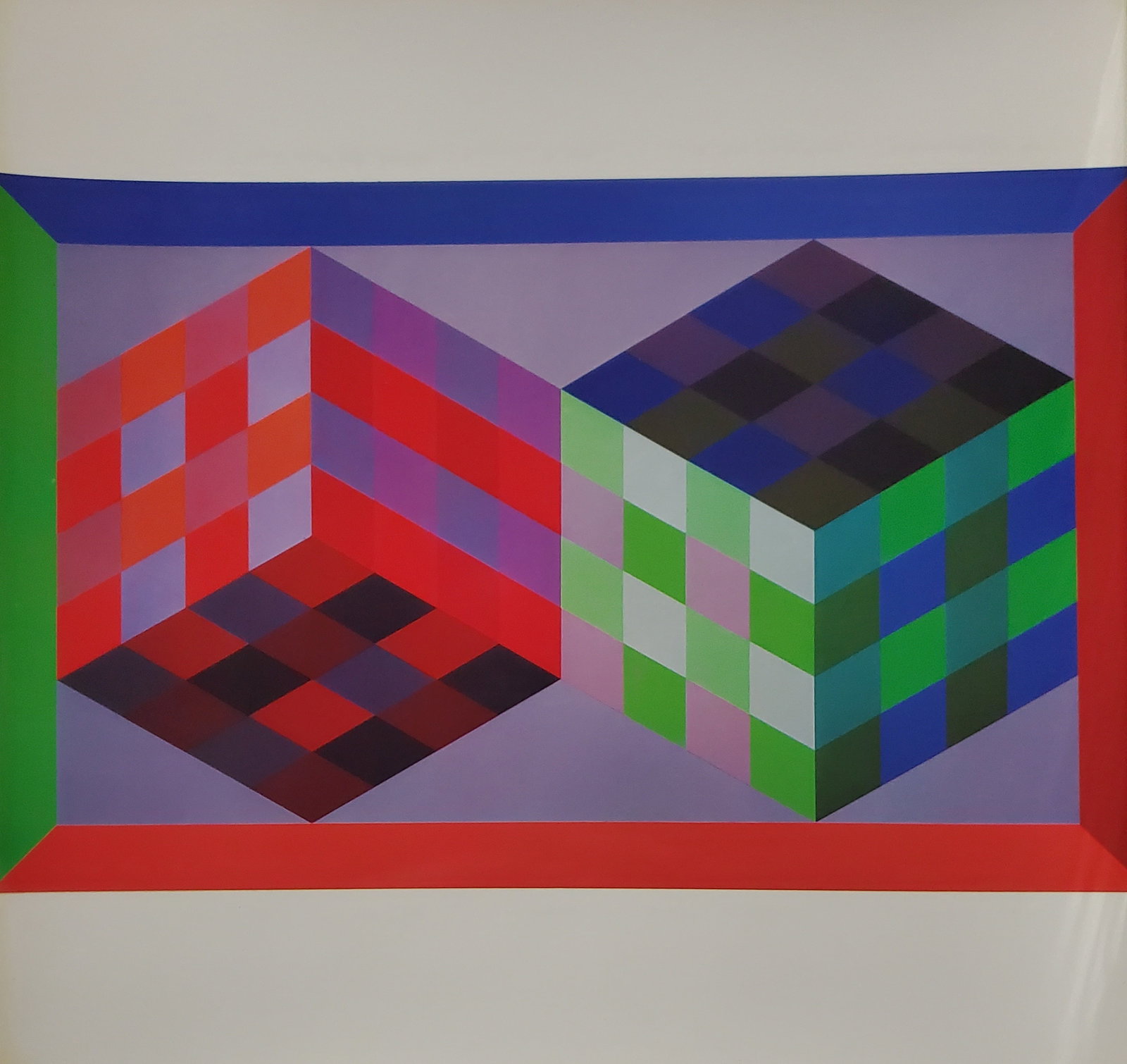 Victor Vaserely, TRIDIM-J, 1968 Framed: Description: Title: TRIDIM-J Type: Monograph on paper Not Signed or numbered, as published Published by Editions Du Griffon Neuchatel in 1975, and printed in Switzerland. Size 10.5 x 10.5" Framed Appr