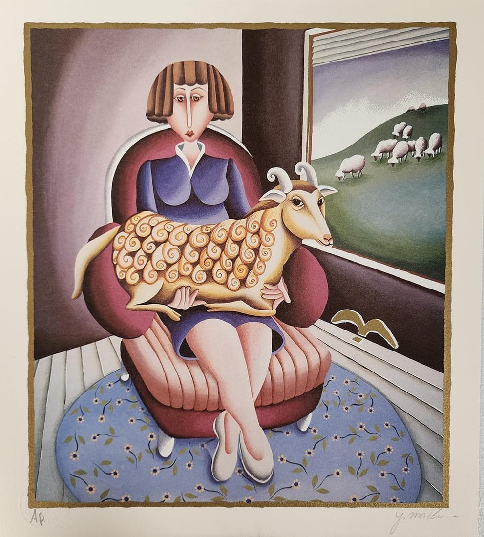 Yuval Mahler 'Aries' From The Zodiac Suite, Signed Limited Edition Lithograph: YUVAL MAHLER b. 1951 (Israeli) Title: The Zodiac ? Aries Technique: Original Hand Signed and Numbered Lithograph in colours on vellum paper Paper Size: 35 x 31 cm / 13.8 x 12.2 in Image size: 31 x 27 